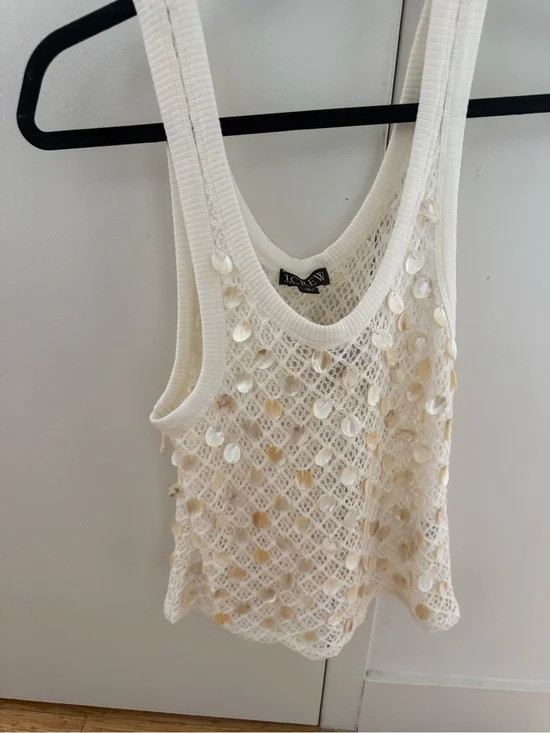 J. Crew Cream Beaded Mesh Tank Top