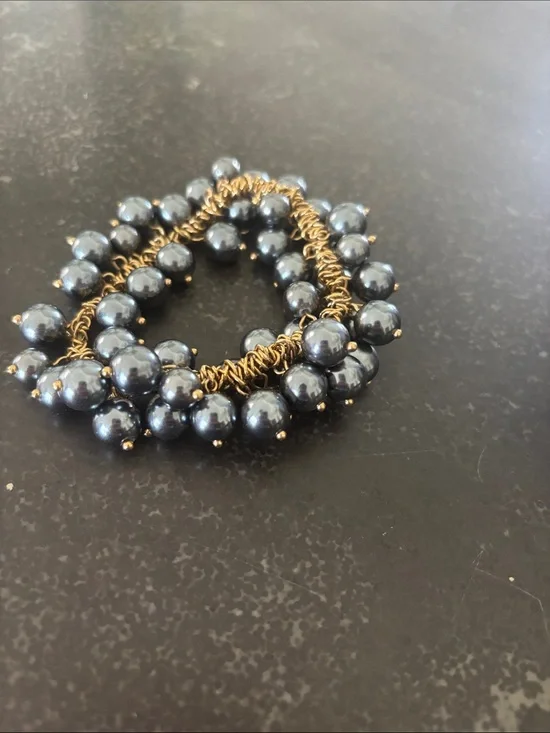 J. Crew Navy Pearl Cluster Bracelet with Gold Chain