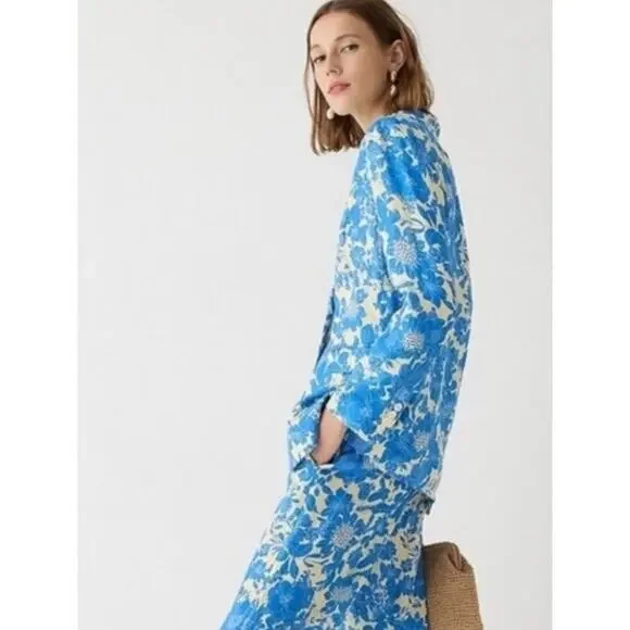 J.Crew Drapey Long Parke Printed Blazer Cupro Blend In Sail Blue Size 4 ES