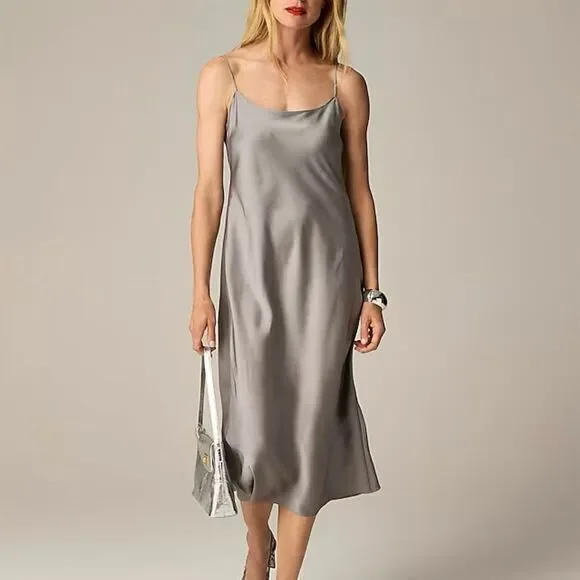 NWT J. Crew Women's‎ Size 10 Gwyneth Slip Dress Vintage Dove Gray Midi Formal