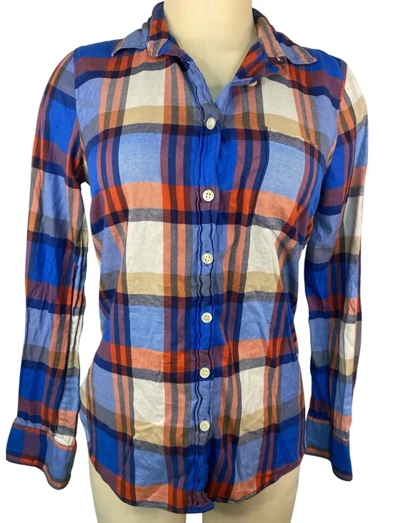 J. Crew Perfect Fit Red and Blue Plaid Button-Down Shirt Women’s Small