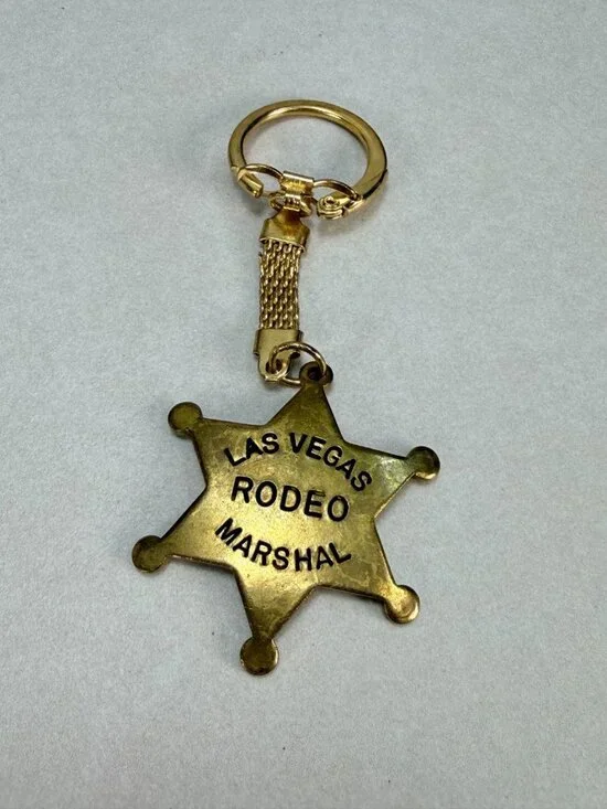 Vintage Las Vegas Rodeo Marshal Sheriff Star Brass Keychain Souvenir Collectible