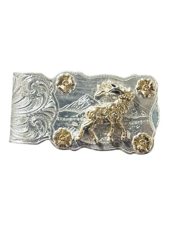 Vintage 800 Silver Elk Money Clip Engraved Floral Western Cowboy Style