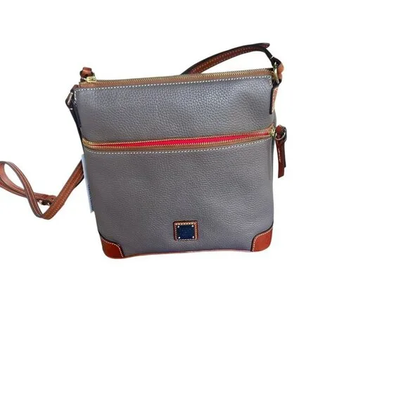 Dooney & Bourke Taupe Gray Elephant Pebble Leather Zip Crossbody Bag NWT
