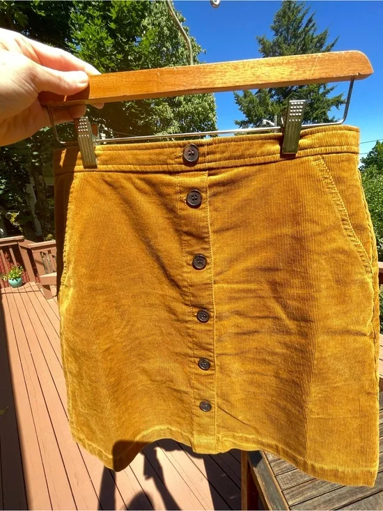 J. Crew Mustard Yellow Corduroy Button-Front Mini Skirt