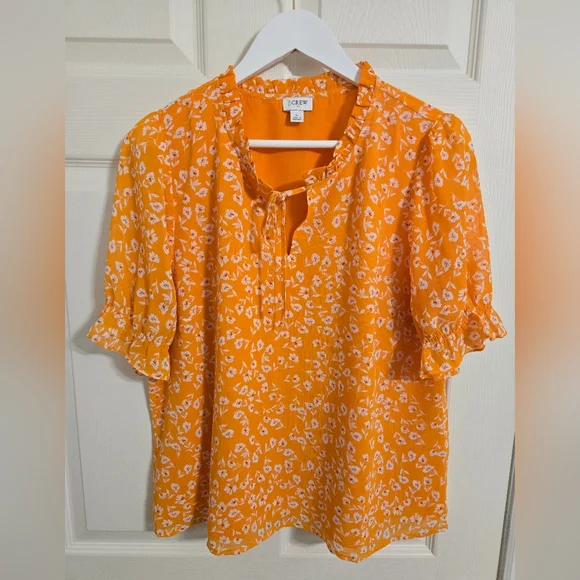 J. Crew Women's Orange And White Floral Top