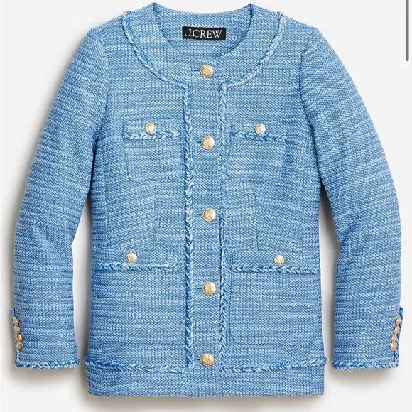 J.Crew Long Lady Jacket Blazer in Sequin Tweed Blue 10