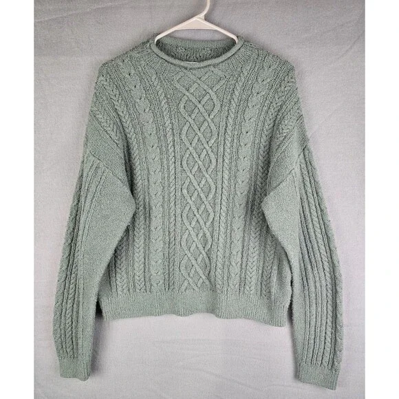 J Crew Roll Neck Cable Knit Sweater Women Large Cozy Classic Cottagecore