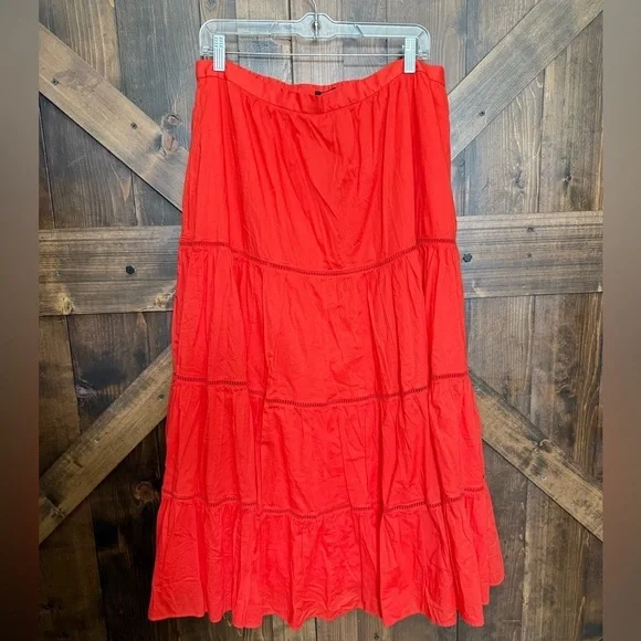 NEW J.CREW Burnt Orange Tiered Midi Skirt Size XLT (tall)