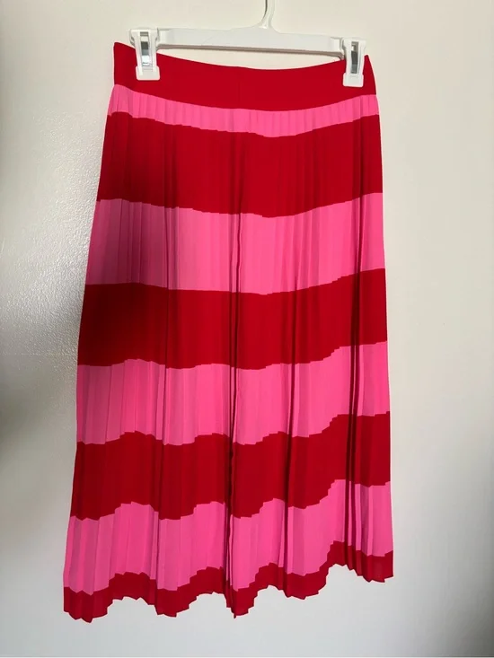 J crew red and pink pleated midi skirt