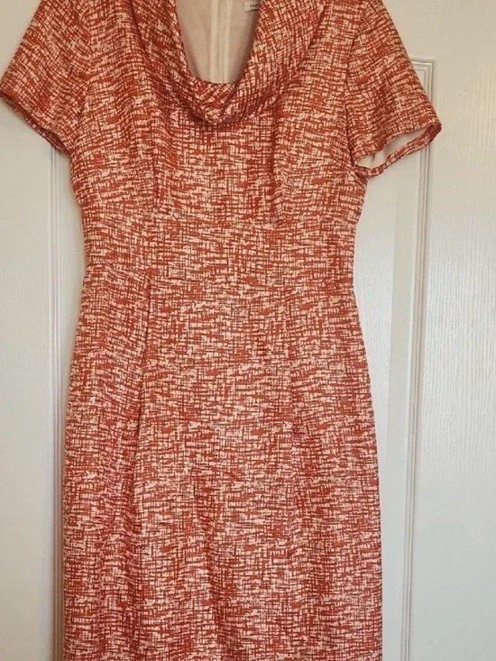 J. Crew Orange and White Cowl Neck Midi Dress