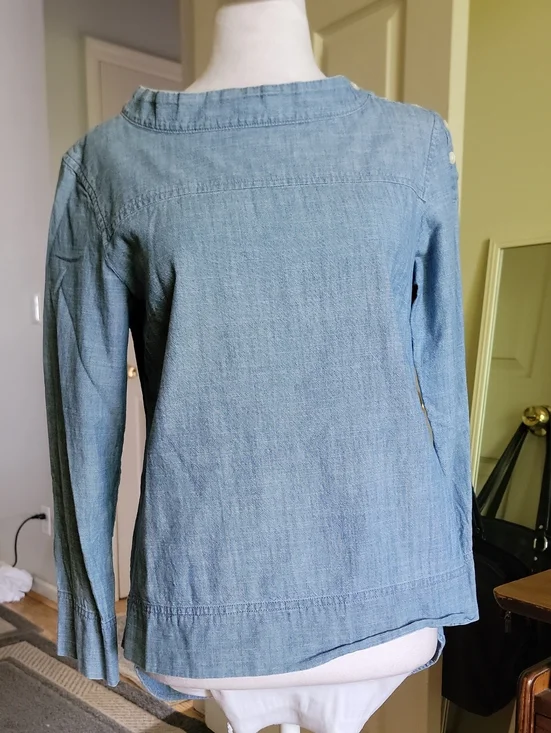 J Crew Light Wash Denim-Look Long Sleeve Top