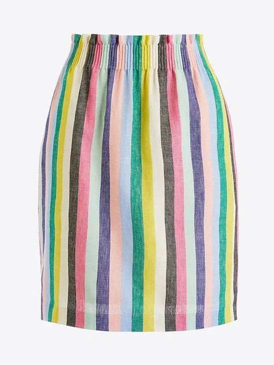 J. Crew Mixed Stripe Linen Cotton Sidewalk Skirt in Pink Multi Stripe 4 EUC