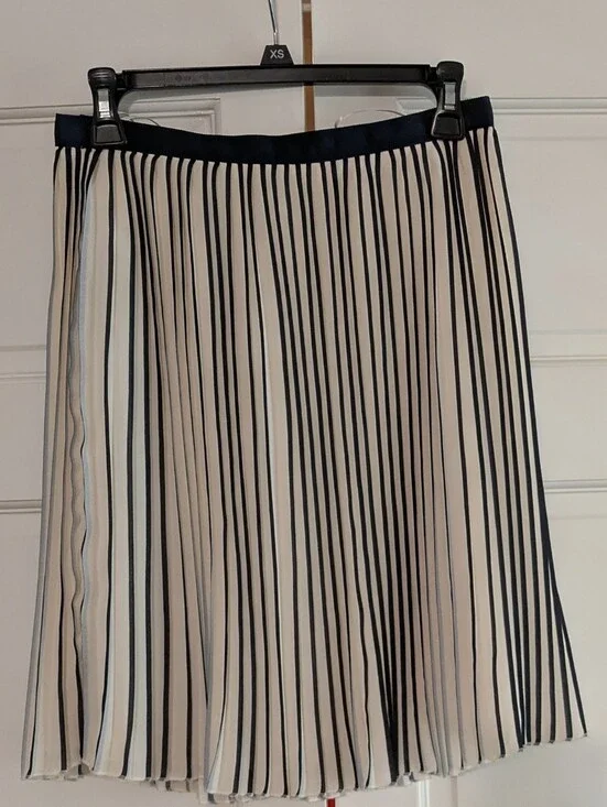 J.Crew Navy & Cream Vertical Stripe PNautical Preppy Pleated Striped Misi Skirt