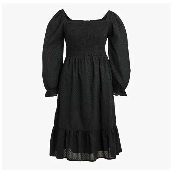 J Crew Black Swiss Dot Long Sleeve Tiered Dress Sz XS Dark Cottagecore Romantic