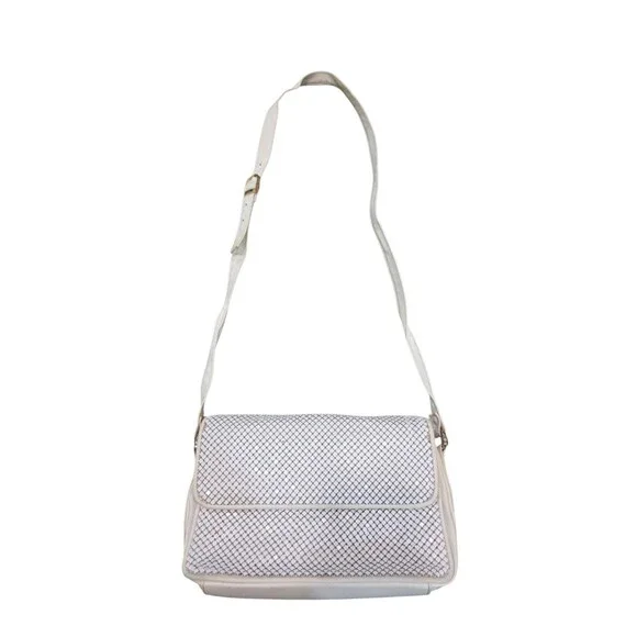 Vintage 70s Whiting & Davis White Enamel Metal Mesh Crossbody Shoulder Bag Purse