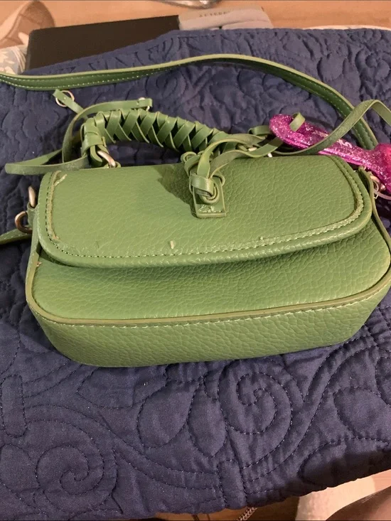 NWT Steve Madden Green Leather Woven-Handle Crossbody Bag with Long Strap