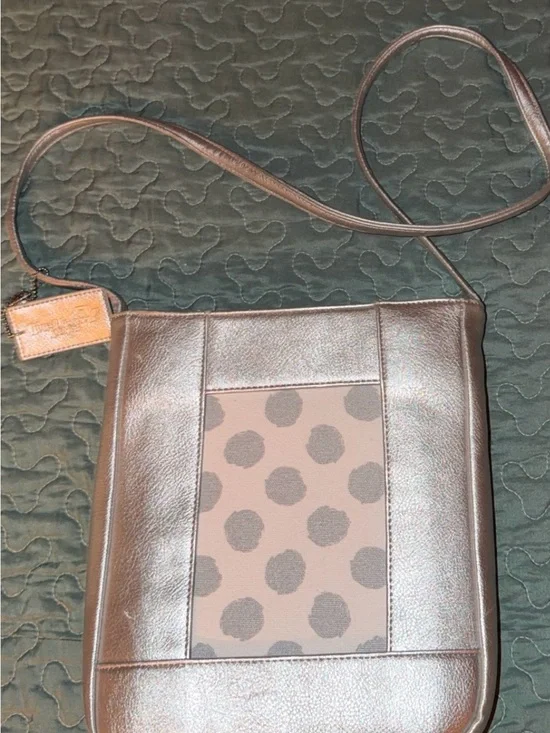 Turtle bags Women’s Metallic Brown Crossbody Bag with Polka Dot Panel