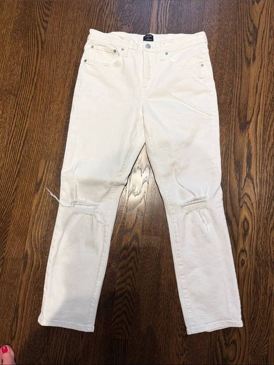 J Crew White Distressed Knee Jeans