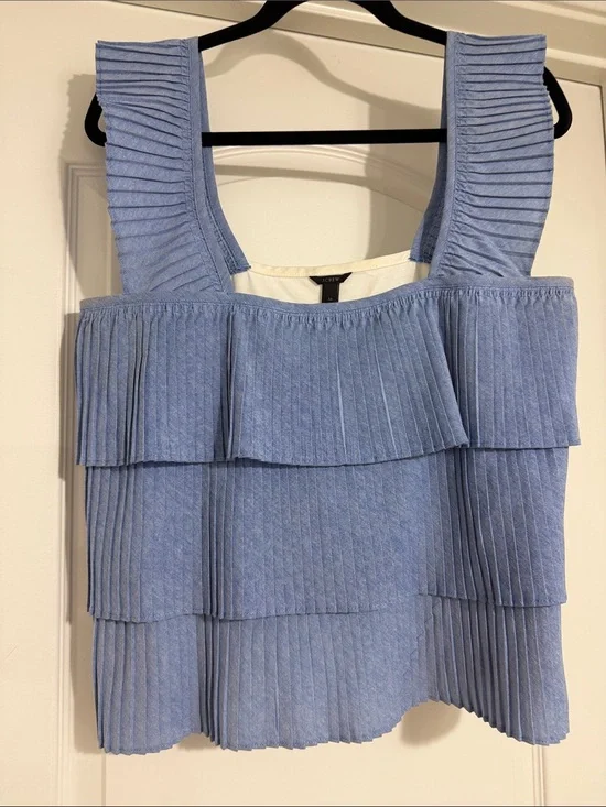 J. Crew pleated Layered Light Blue Women's Tank Top ruffle blouse size M used
