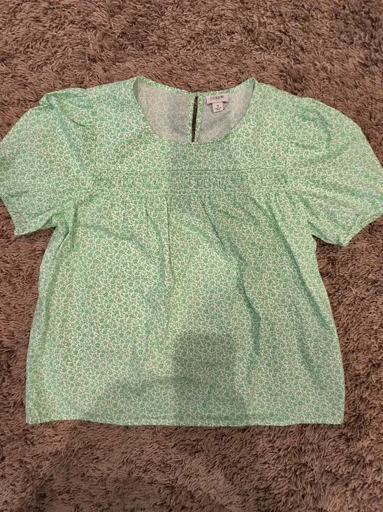 J.Crew Green Floral Puff Sleeve Smocked Blouse Size Small