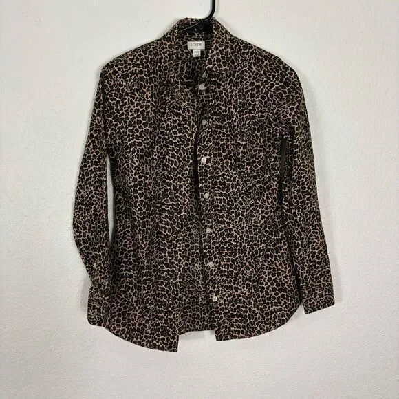 J. Crew Leopard Print Collared Button‎ Down Dress Shirt Size XXS
