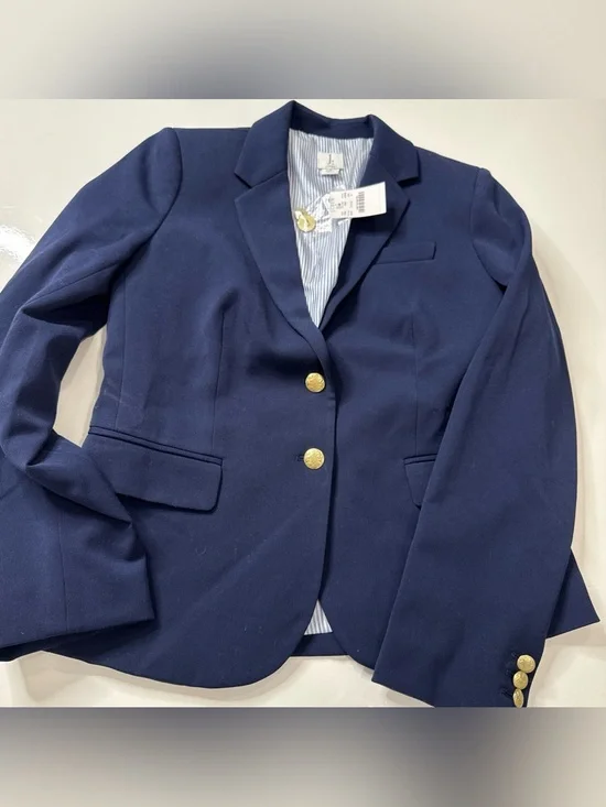 J By J Crew Blazer Womens 8 Career Classic Schoolboy Preppy Lined Navy A070626
