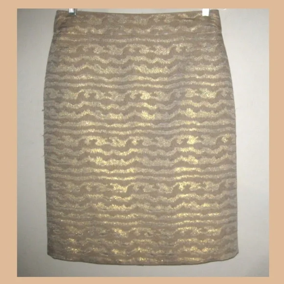J Crew Pencil skirt 8 Gold Silver Metallic Straight Glittery Lined Pattern Party