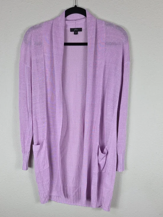 J Crew Open cardigan sweater in linen blend Lavender Pockets Long Sleeves XXS