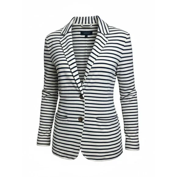 J. Crew Women’s L 100% Cotton Striped Navy & Off White Summer Blazer
