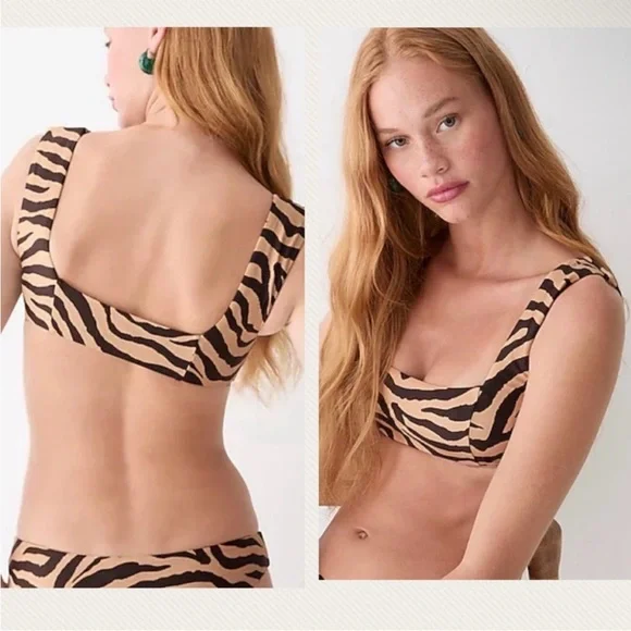 J. Crew Squareneck Bikini Swim Top in Zebra Stripe Cream‎ & Black Sz 3X Plus NEW
