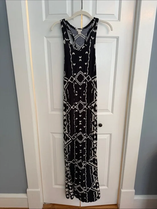 J. Crew Black and White Geometric Racerback Maxi Dress