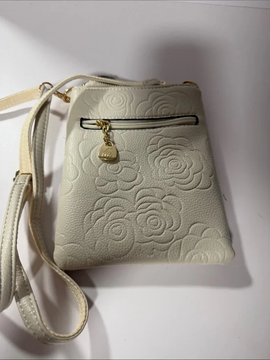Cream Floral-Embossed Crossbody Bag - Small Women's Shoulder Purse