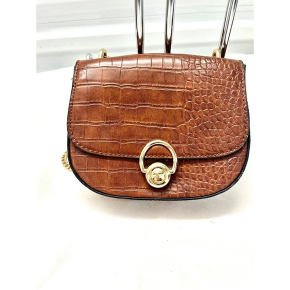 Mango MNG Brown Croc Textured Shoulder Bag Small