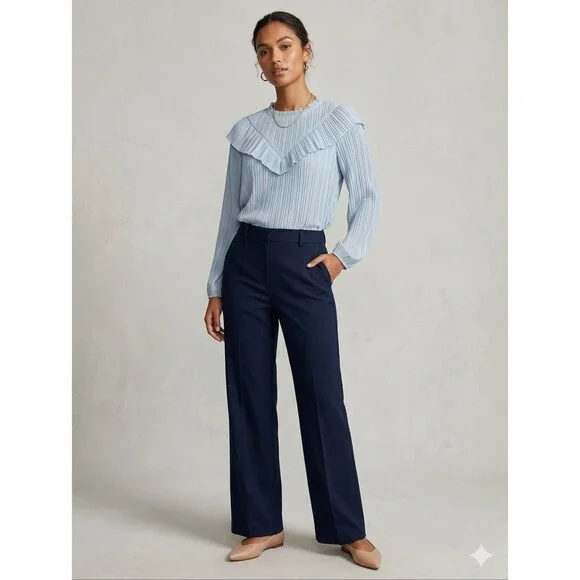 XS J.Crew Ruffle V-Neck Accordion Pleat Blouse Romantic Cottagecore Coquette