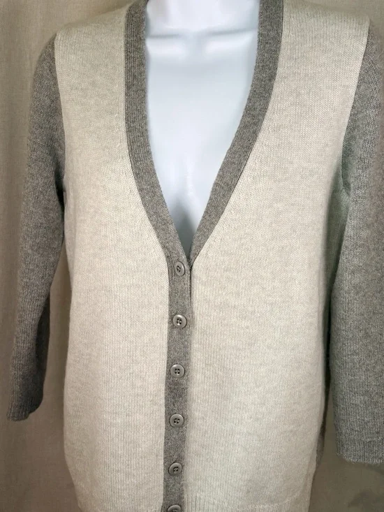 ☁️ J.Crew Heather Oatmeal & Dove Gray 100% Cashmere Cardigan | M