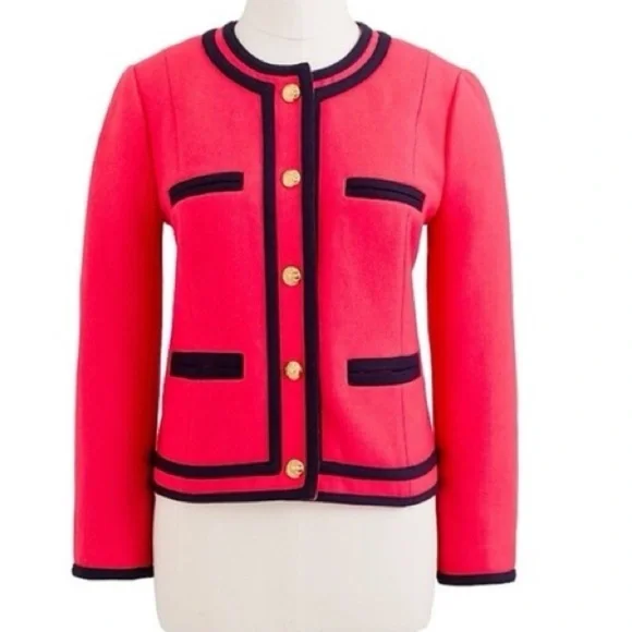 J. crew vintage 100% wool lady jacket colorblock pink gold button size 4