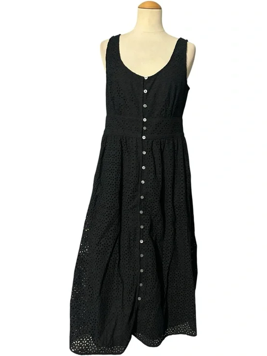 J.Crew Sleeveless Eyelet Button-Front Maxi Dress Black Size 8
