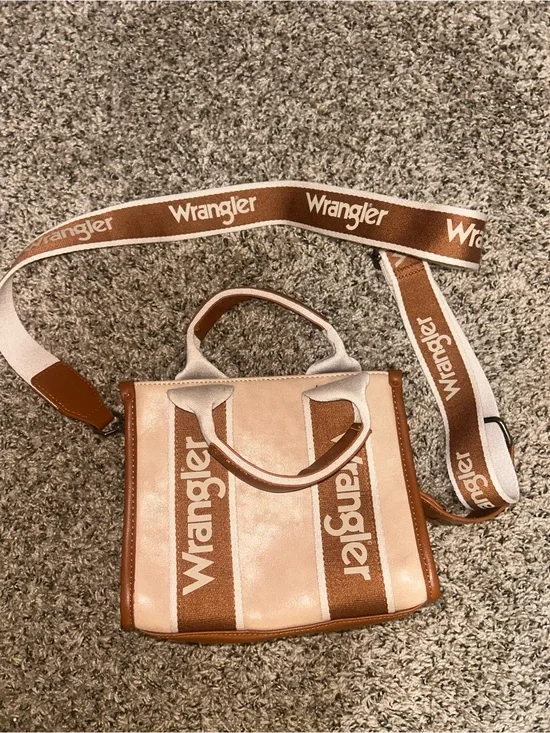 Wrangler Beige & Brown Logo Crossbody Tote with Detachable Strap