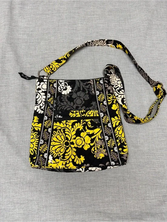 Vera Bradley Black and Yellow Floral Quilted Crossbody Bag