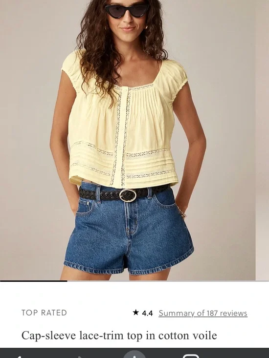 J. Crew Cap-Sleeve Lace-Trim Top in Cotton Voile