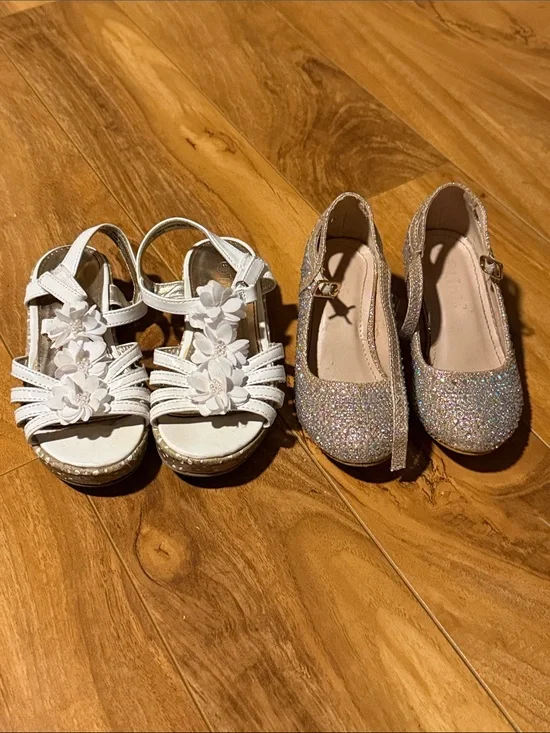 White Floral Strap Sandals and Glitter Ballet Flats - Kids Dress Shoes