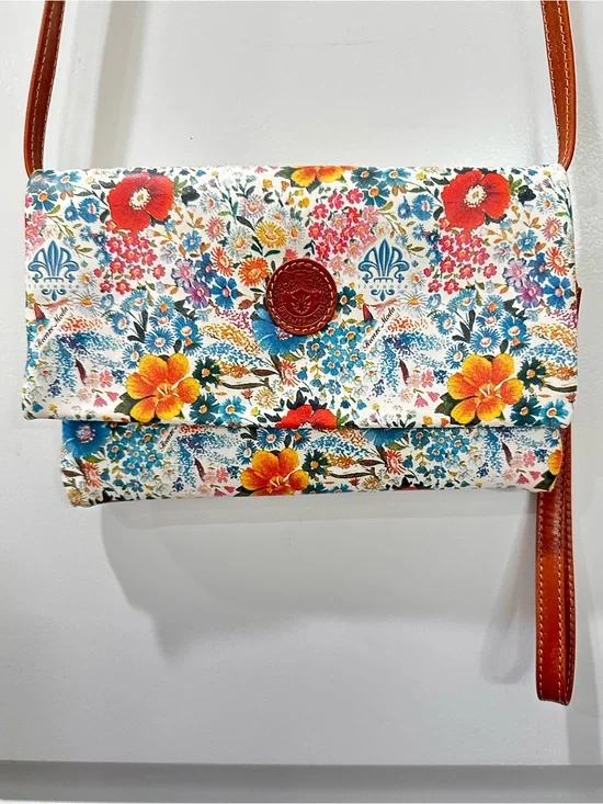 Firenze Moda Genuine Italian Leather Floral Convertible Clutch Crossbody Bag