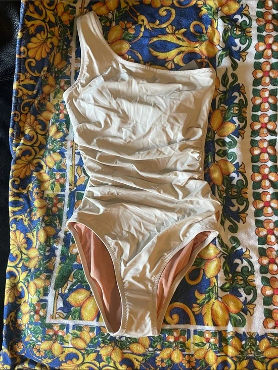 One-Piece Swimsuit in Cream - Classic Ruched Design - J. C Crew