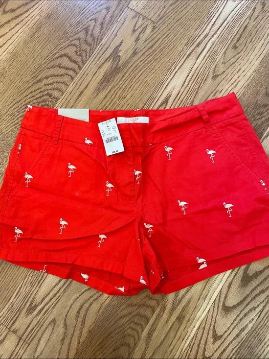 J. Crew Red Flamingo Print Chino  Shorts