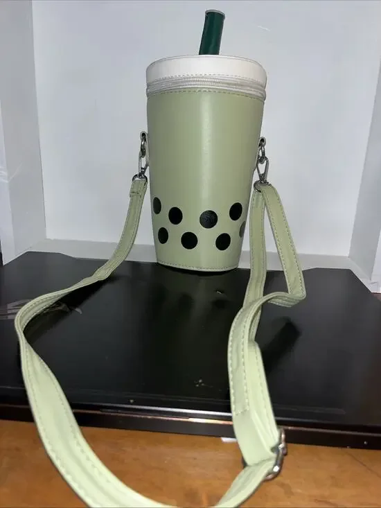 Boba Milk Tea Crossbody Bag Tan & White