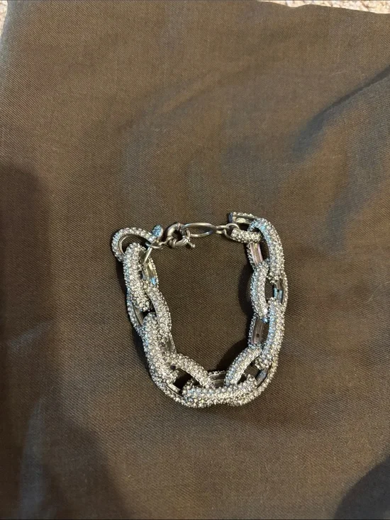J. Crew Silver Crystal Pave Link Bracelet