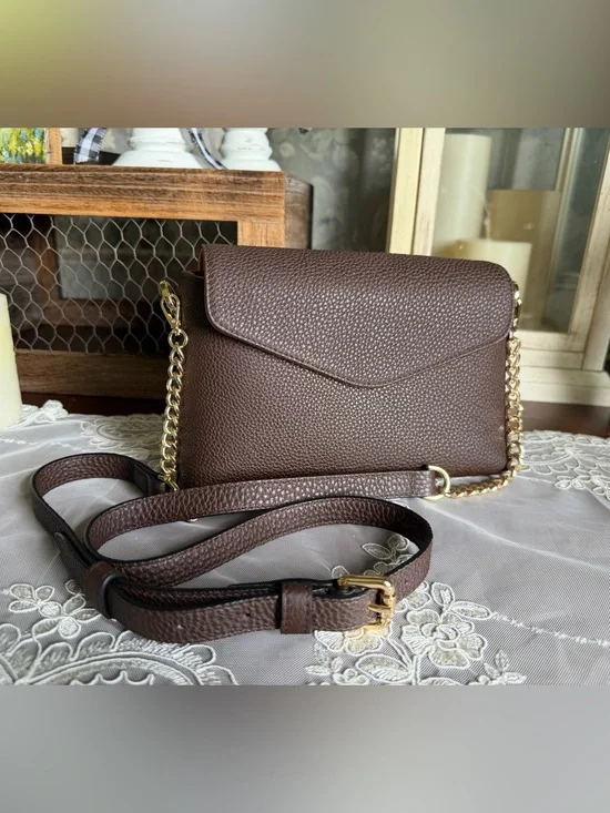 PEGAI Shrunken Calf Cafe Togo Leather Helen Crossbody Purse Bag
