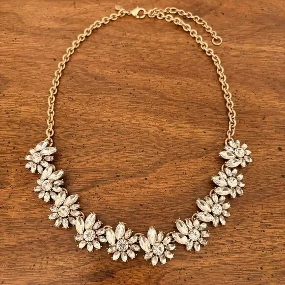 J.Crew | Floral Cluster Rhinestone Necklace | 18.5” Adjustable