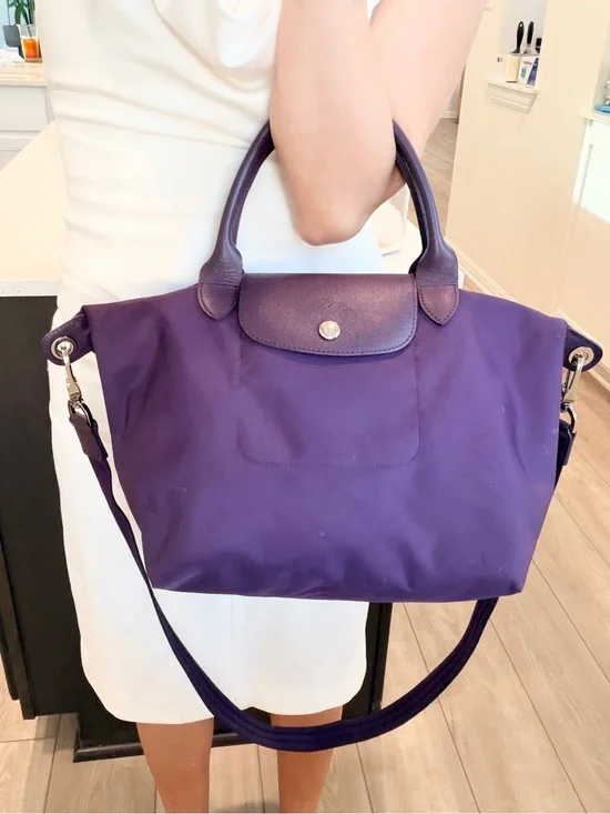 Auth LONGCHAMP Le Pliage Medium Neo Nylon Purple w/ Original Strap